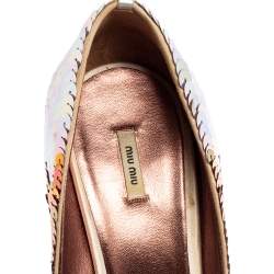 Miu Miu Multicolor Sequins Embellished Fabric Peep-Toe Pumps Size 40