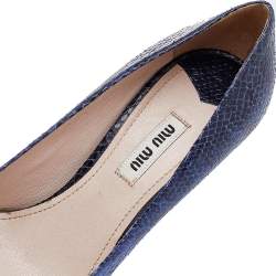 Miu Miu Blue Python Embossed Leather Peep Toe Platform Pumps Size 37.5