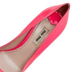 Miu Miu Neon Pink Patent Leather Peep Toe Pumps Size 38.5