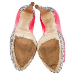 Miu Miu Neon Pink Patent Leather Peep Toe Pumps Size 38.5