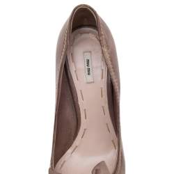 Pre Owned Miu Miu Beige Leather Bow Peep Toe Platform Pumps Size 37.5