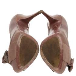 Pre Owned Miu Miu Beige Leather Bow Peep Toe Platform Pumps Size 37.5