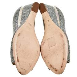 Miu Miu Grey Leather Peep Toe Wedge Pumps Size 36