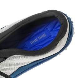 Pre Owned Miu Miu Tri-Color Satin and Fabric Crystal Embellished Cap Toe Lace-Up Sneakers Size 39