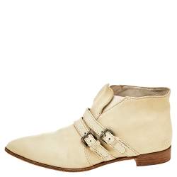 Miu Miu Off White Leather Slip On Ankle Length Boots Size 39