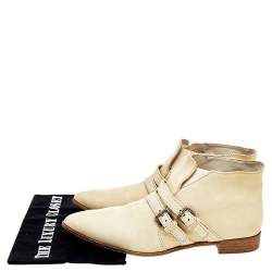 Miu Miu Off White Leather Slip On Ankle Length Boots Size 39