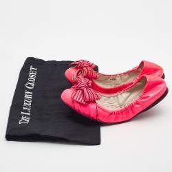 Miu Miu Pink Patent Leather Bow Scrunch Ballet Flats Size 37