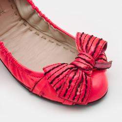 Miu Miu Pink Patent Leather Bow Scrunch Ballet Flats Size 37