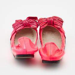 Miu Miu Pink Patent Leather Bow Scrunch Ballet Flats Size 37