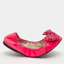 Miu Miu Pink Patent Leather Bow Scrunch Ballet Flats Size 37