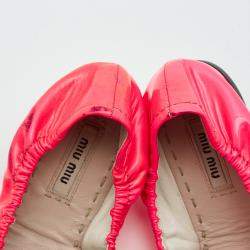 Miu Miu Pink Patent Leather Bow Scrunch Ballet Flats Size 37