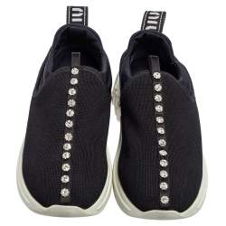 Pre Owned Miu Miu Black Fabric Crystal Embellished Slip On Sneakers Size 37