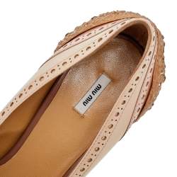 Pre Owned حذاء كعب عالي ميو ميو جلد نمط بروغي متعدد الألوان  كعب مزخرف كريستال مقدمة مستديرة مقاس 39.5