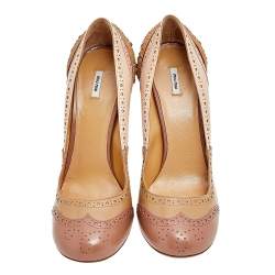 Pre Owned حذاء كعب عالي ميو ميو جلد نمط بروغي متعدد الألوان  كعب مزخرف كريستال مقدمة مستديرة مقاس 39.5