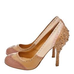 Pre Owned حذاء كعب عالي ميو ميو جلد نمط بروغي متعدد الألوان  كعب مزخرف كريستال مقدمة مستديرة مقاس 39.5