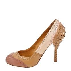 Pre Owned حذاء كعب عالي ميو ميو جلد نمط بروغي متعدد الألوان  كعب مزخرف كريستال مقدمة مستديرة مقاس 39.5