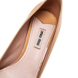 Miu Miu Beige Patent Leather Crystal Embellished Heel Pumps Size 38.5