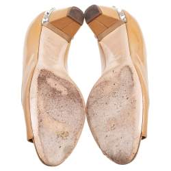 Miu Miu Beige Patent Leather Crystal Embellished Heel Pumps Size 38.5