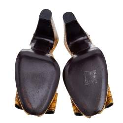 Pre Owned Miu Miu Mustard Lizard Embossed Leather Bow Slingback Sandals Size 37