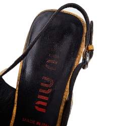 Pre Owned Miu Miu Mustard Lizard Embossed Leather Bow Slingback Sandals Size 37