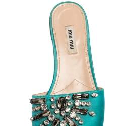 Miu Miu Blue Satin Crystal Embellished Slide Sandals Size 37