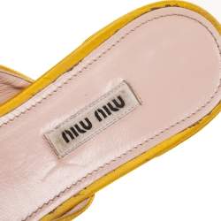 Miu Miu Yellow Satin Crystals Embellished Flat Slides Size 38