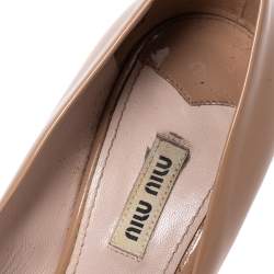 Pre Owned Miu Miu Beige Patent Leather Bow Square-Toe Pumps Size 39.5