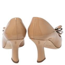 Pre Owned Miu Miu Beige Patent Leather Bow Square-Toe Pumps Size 39.5