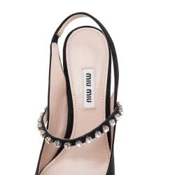Miu Miu Black Suede Crystal Embellished Pointed Toe Slingback Sandals Size 36.5