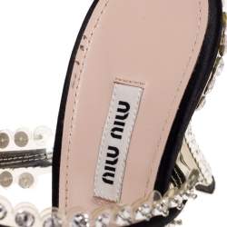 مملوكة مسبقًا صندل سلايد ميوميو بى فى سى وساتان مزخرف كريستالات أسود مقاس 40.5