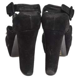 Miu Miu Black Suede Crystal Embellished Platform Sandals Size 40.5