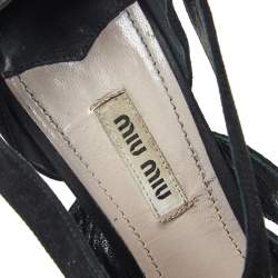 Miu Miu Black Suede Crystal Embellished Platform Sandals Size 40.5