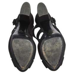 Miu Miu Black Suede Crystal Embellished Platform Sandals Size 40.5