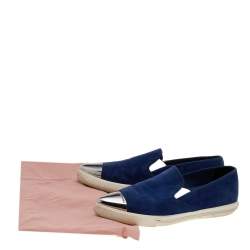 Miu Miu Blue Suede Metal Cap Toe Slip On Sneakers Size 36