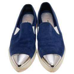 Miu Miu Blue Suede Metal Cap Toe Slip On Sneakers Size 36