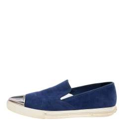 Miu Miu Blue Suede Metal Cap Toe Slip On Sneakers Size 36