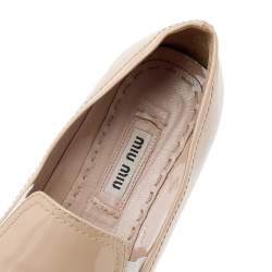 Miu Miu Beige Patent Leather Crystal Embellished Pointed Cap Toe Slip On Sneakers Size 35