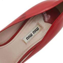 Pre Owned Miu Miu Red Patent Leather Bow And Crystal Embellished Heel Peep Toe Pumps 38