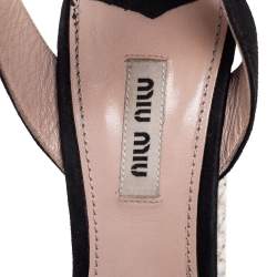 Miu Miu Black Suede Embellished Block Heel Peep Toe Platform Ankle Strap Sandals Size 39.5