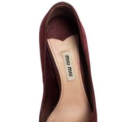 Miu Miu Burgundy Suede Crystal Embellished Block Heel Pumps Size 35