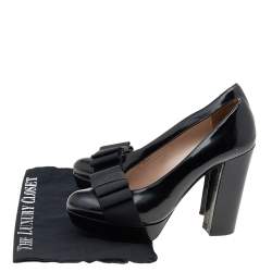 Miu Miu  Black Leather Block Heel Pumps Size 39.5