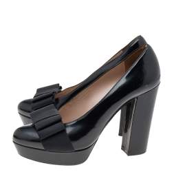 Miu Miu  Black Leather Block Heel Pumps Size 39.5