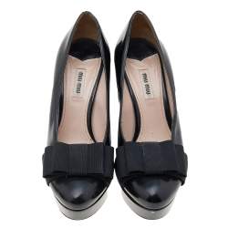 Miu Miu  Black Leather Block Heel Pumps Size 39.5