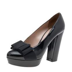 Miu Miu  Black Leather Block Heel Pumps Size 39.5