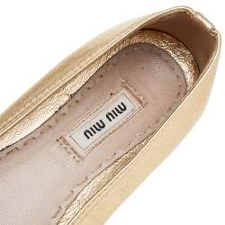 Miu Miu Metallic Gold Leather Embellished Pointed Toe Slip On Sneakers Size 38
