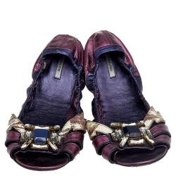 Miu Miu Multicolor Leather Crystal Embellished Flats Size 41