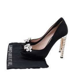 Miu Miu Black Satin Crystal Embellished Peep Toe Pumps Size 37.5