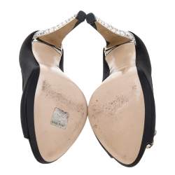 Miu Miu Black Satin Crystal Embellished Peep Toe Pumps Size 37.5
