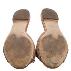 Pre Owned Miu Miu Dusty Pink Satin and Canvas Knot Crystal Embellished Flat Slides Size 37.5