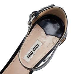 مملوكة مسبقًا Miu Miu Black Patent Leather Crystal Embellished Platform Ankle Strap Sandals Size 39
